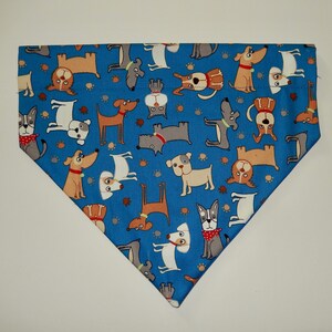 Cartoon Dogs on Dark Blue Dog Over the Collar Scarf/Bandana--S, M, L