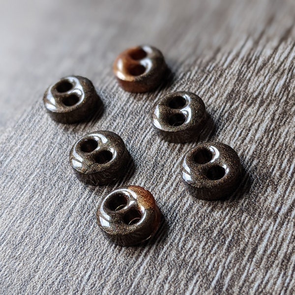 10mm Handmade Resin Buttons Set of 6 -  Brown and Copper Shimmery Unique One of a Kind Tigers Eye Inspired