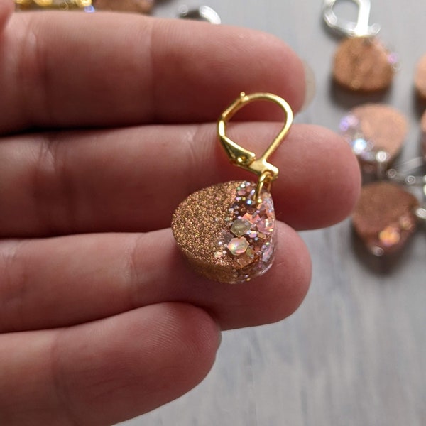 Rose Gold Glitter Drop Resin Progress Keeper Stitch Marker Silver Gold Clasp