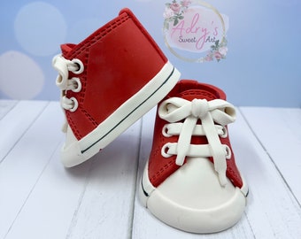 Gum Paste Red Baby Boy Sneakers Cake Topper