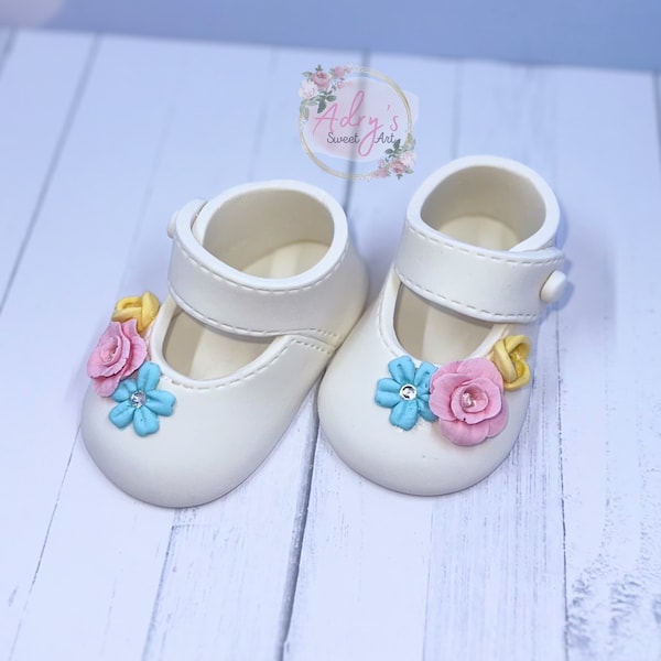 Gum Paste Spring Baby Girl Shoes  Cake Topper