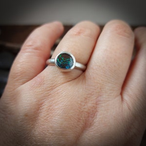 Size 8.5 Boulder opal ring. Made from recycled fine silver and sterling silver. Handmade in Canada. Minimalist ring. 184 image 5