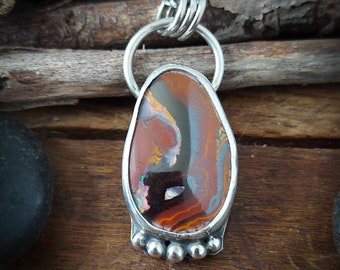 Boulder opal and sterling silver pendant, 0.925, rolo chain 18 inches, statement necklace. Australian opal. Magical stone. Handmade. 135