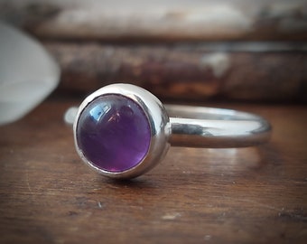 Made to order at your size - Minimalist Amethyst ring. 3mm wide. Recycled Sterling. Made in Canada. February birthstone.