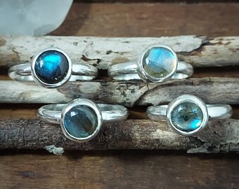 Made to order at your size - Minimalist Labradorite ring. 3mm wide. Recycled Sterling. Made in Canada. Something blue.