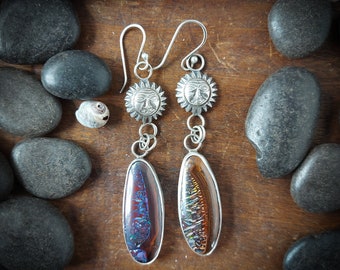 Boulder opal dangle earrings. Made from recycled fine silver and sterling silver. Handmade in Canada. Australian opal. 193