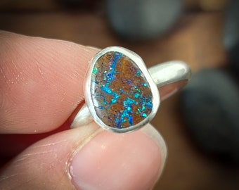 Size 8 - Boulder opal ring. Made from recycled fine silver and sterling silver. Handmade in Canada. 181