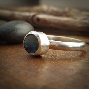 Size 8.5 Boulder opal ring. Made from recycled fine silver and sterling silver. Handmade in Canada. Minimalist ring. 184 image 3