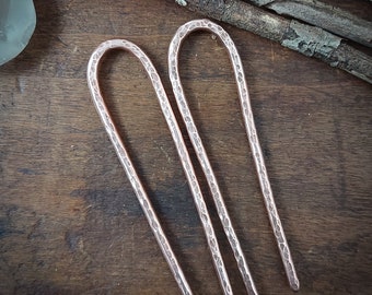 Solid Copper Hair pins - Hand forged - Handmade in Canada - Made to order