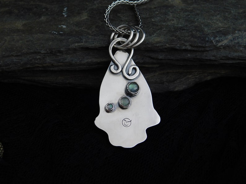 with sterling silver chain Blue-green gemstone Labradorite pendant necklace 035 Statement jewelry Handmade
