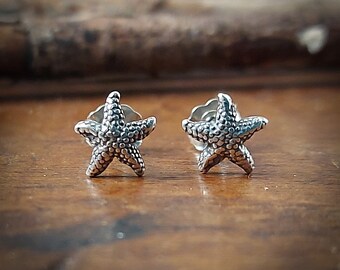 Starfish stud earrings. Made from sterling silver 0.925. Studs. Handmade in Canada. 134