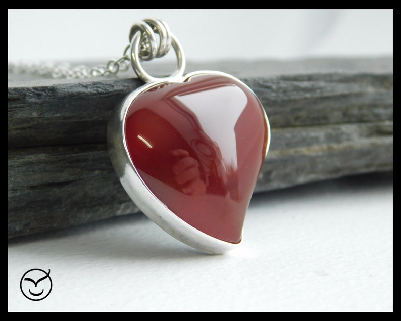 104 Carnelian Heart pendant necklace Valentine/'s day necklace 0.925 sterling silver