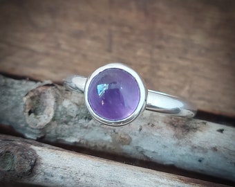 Size 10.5 - Minimalist Amethyst ring. 3mm wide. Recycled Sterling. Made in Canada. February birthstone. Ready to ship. 129