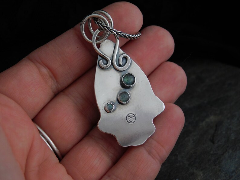 with sterling silver chain Blue-green gemstone Labradorite pendant necklace 035 Statement jewelry Handmade