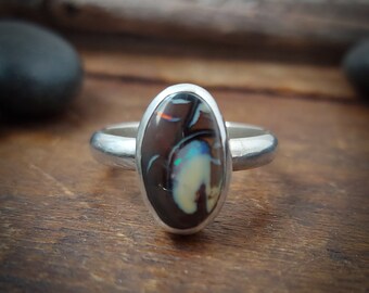 Size 6.5 - Boulder opal ring. Made from recycled fine silver and sterling silver. Handmade in Canada. Minimalist ring. 185