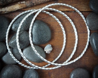 Set of 3 rope bangle bracelets. Quality recycled sterling silver 0.925. Handmade in Canada. 000