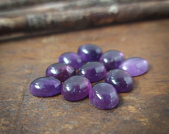 Lot of 10 amethyst cabochons. 10x8mm. Oval shape. Jewelry making. Ring gemstone. February birthstone. 121