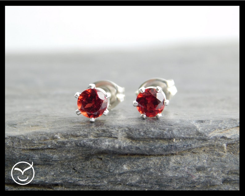 second earrings Natural red garnet earrings 142 4mm sterling silver 0.925 January birthstone earrings