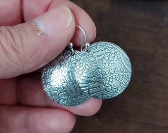 Floral earrings. Recycled Sterling silver. Circle earrings. 25mm. 1 inch. Handmade. 113