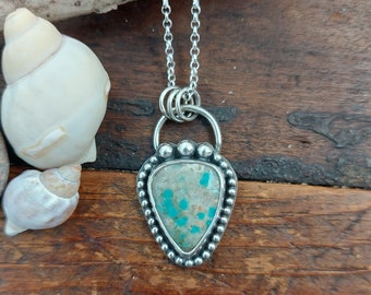 Green Kingman turquoise pendant, recycled sterling silver, 0.925, 18 inches chain. 101