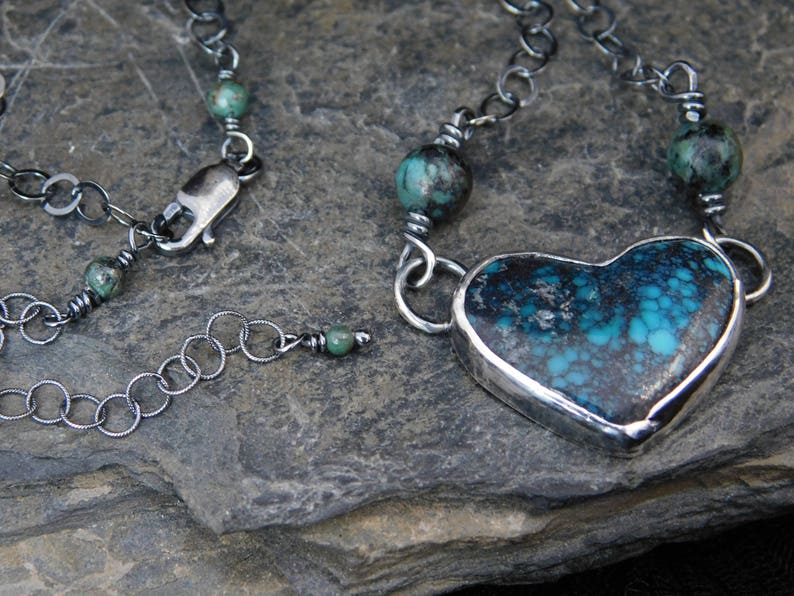 Hubei turquoise 0.925 Heart turquoise pendant necklace sterling silver Valentine/'s day necklace 253