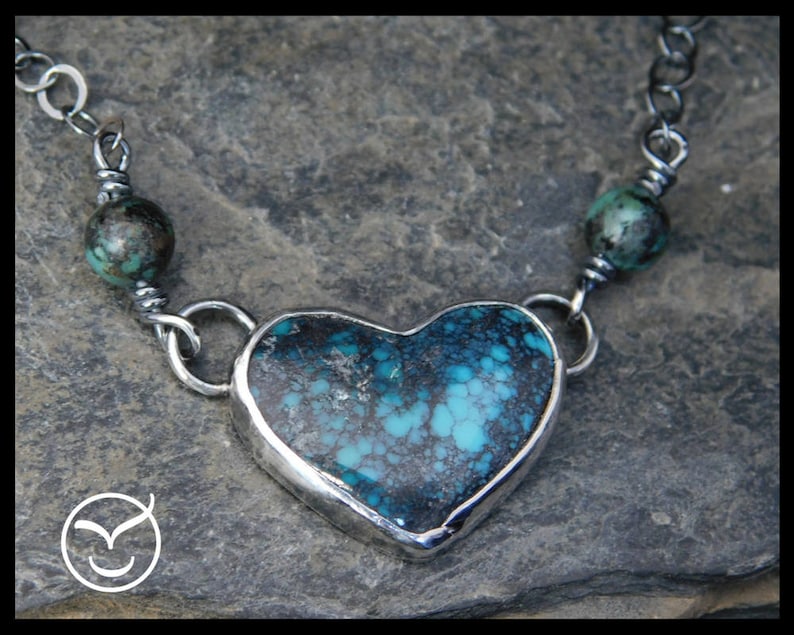 Hubei turquoise 0.925 Heart turquoise pendant necklace sterling silver Valentine/'s day necklace 253