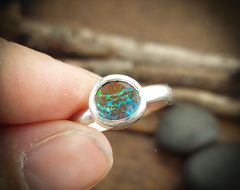 Size 8.5 - Boulder opal ring. Made from recycled fine silver and sterling silver. Handmade in Canada. Minimalist ring. 184
