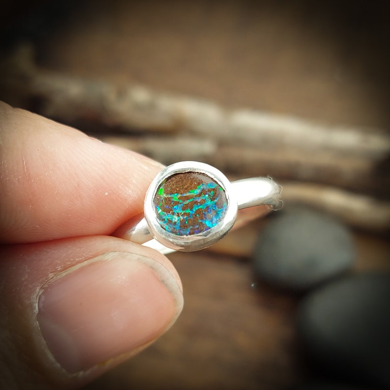 Size 8.5 Boulder opal ring. Made from recycled fine silver and sterling silver. Handmade in Canada. Minimalist ring. 184 image 1