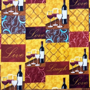 Live Laugh Love Wine Club Fleece Fabric - Sold by Yard & Bolt - Ideal for Sewing Projects, Scarves, No Sew Fleece Tie Blankets