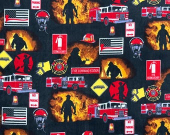 Fire Department Fleece Fabric - 60" Wide - 100% Polyester - Sold by the Yard - for No Sew Fleece Throws and Tie Blankets