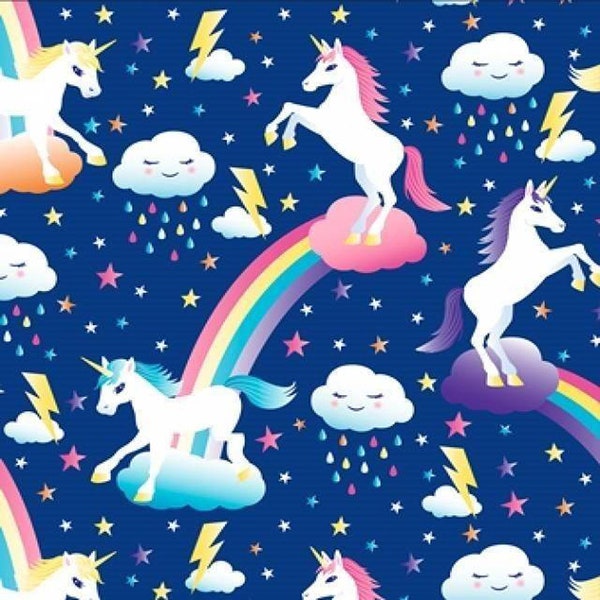 Unicorns and Rainbows Print Fleece Fabric - Sold by the Yard & Bolt - Ideal for Sewing Projects, Scarves, No Sew Fleece Throws, Tie Blankets