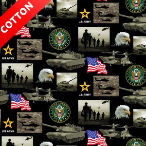 US Army Military Cotton Fabric - 44&quot; Wide - 100% Cotton - Sold by The Yard - for Veterans, Crafting, Quilting, Banners, Flags, Bandanas