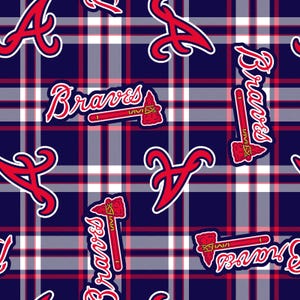 Atlanta Braves MLB Fleece Fabric - 58&quot; Wide - 100% Polyester - Sold by the Yard - Perfect for No Sew Fleece Throws and Tie Blankets