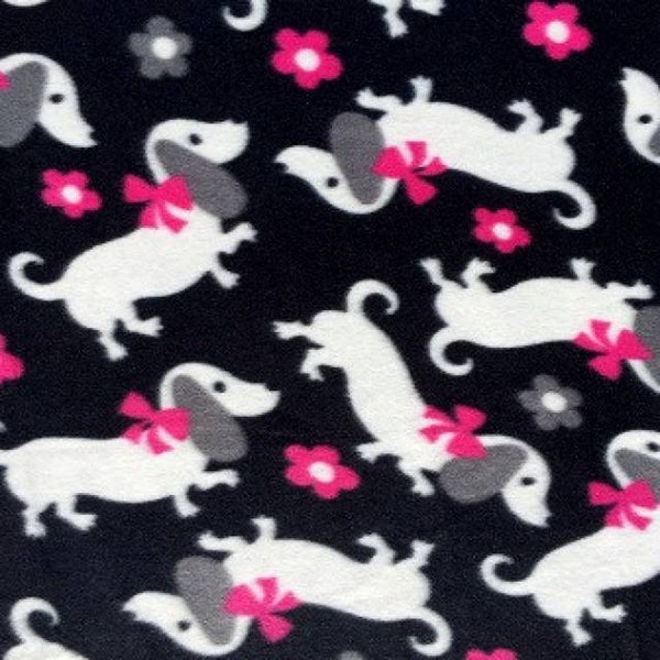 Dachshund Puppies Print Fleece Fabric - Sold by the Yard & Bolt - Ideal for Sewing Projects, Scarves, No Sew Fleece Throws and Tie Blankets