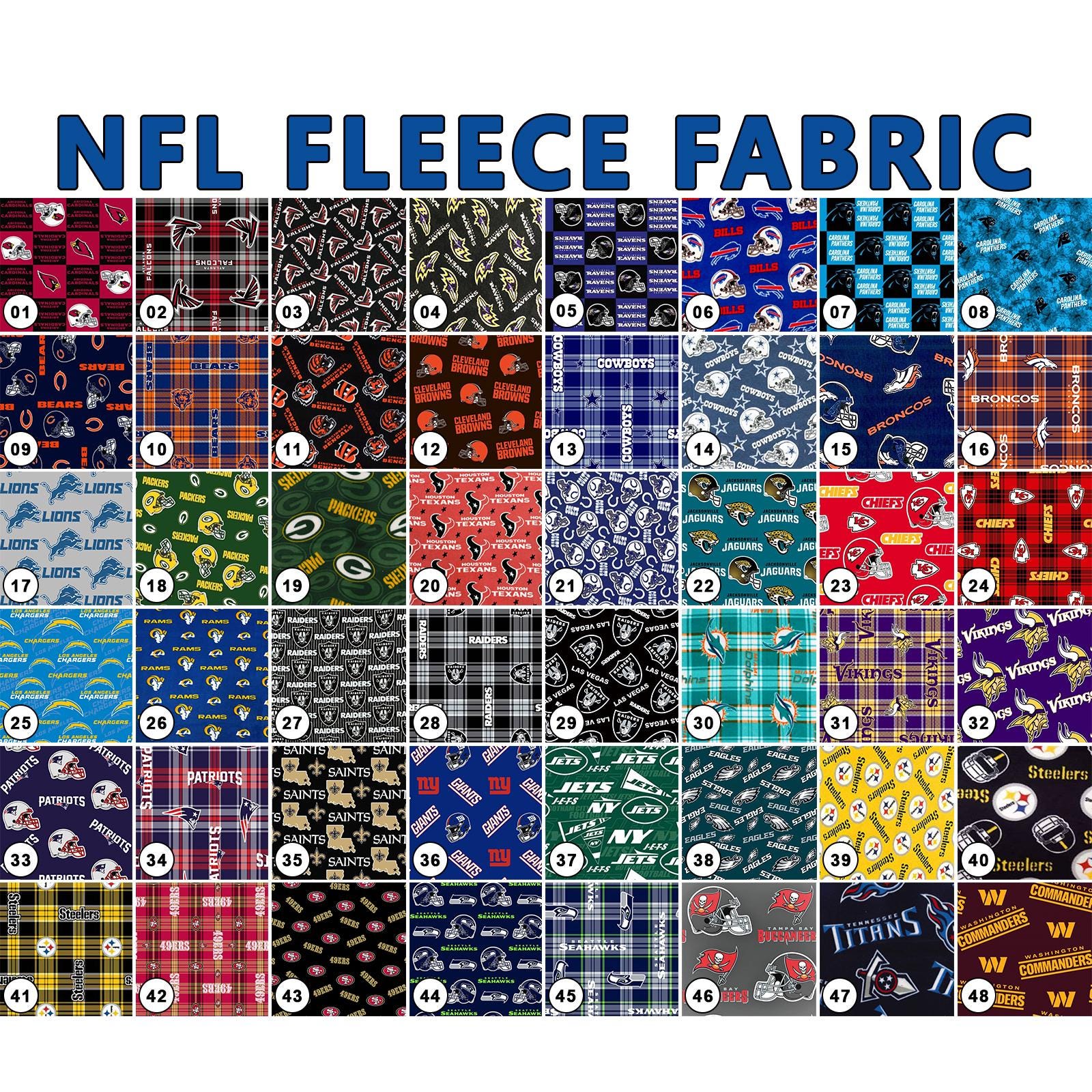 NFL Team Fleece Fabric - 58" Wide - 100% Polyester - Sold by the Yard - Perfect for No Sew Fleece Throws and Tie Blankets