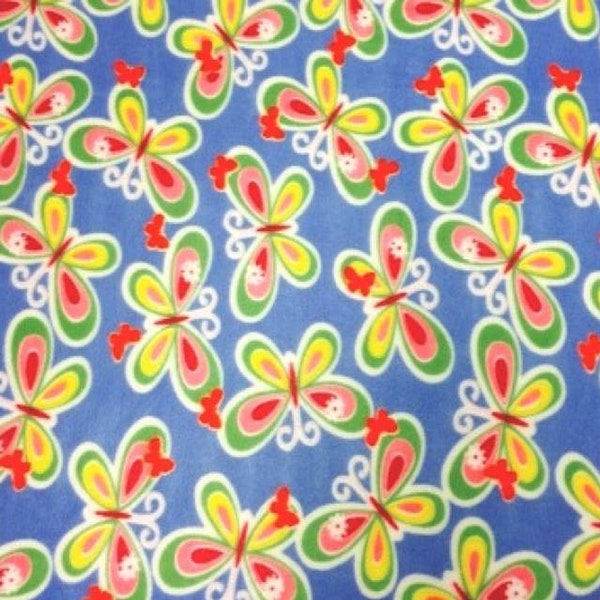 Blue Butterflies Print Fleece Fabric - 60" Wide - 100% Polyester - Sold by the Yard - for No Sew Fleece Throws and Tie Blankets
