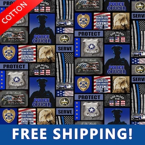 Police Department Cotton Fabric - Sold by The Yard & Bolt - BUY More and Save MORE - Free Shipping!