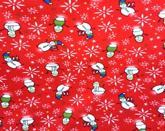 Snowman on Red Print Fleece Fabric - Sold by the Yard & Bolt - Ideal for Sewing Projects, Scarves, No Sew Fleece Throws and Tie Blankets