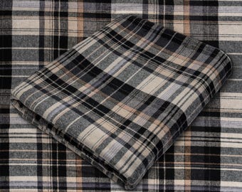 Tan and Black Plaid Flannel Fabric by the Yard | 60" Wide