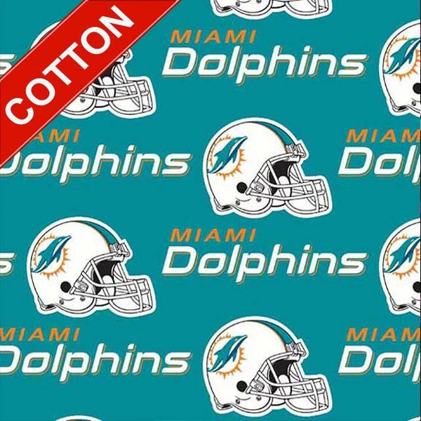 Miami Dolphins NFL Cotton Fabric - Sold by The Yard & Bolt - Ideal for Crafting, Quilting, Banners, Flags and Bandanas