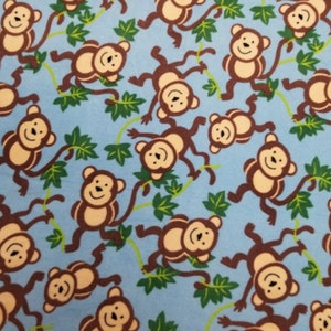 Jungle Monkeys Blue Childrens Kids Fleece Fabric - Sold by the Yard - for Sewing Projects, Scarves, No Sew Fleece Throws and Tie Blankets