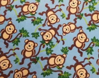 Jungle Monkeys Blue Childrens Kids Fleece Fabric - 60" Wide - 100% Polyester - Sold by the Yard - for No Sew Fleece Throws and Tie Blankets