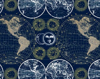 Celestial Globes Fleece Fabric - 60" Wide - 100% Polyester - Sold by The Yard - for No Sew Fleece Throws and Tie Blankets