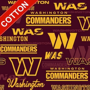 Washington Commanders NFL Cotton Fabric - 58&quot; Wide - 100% Cotton - Sold by the Yard - Perfect for Quilting, Banners, Flags and Bandanas