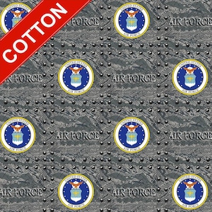 US Air Force Military Cotton Fabric - 44&quot; Wide - 100% Cotton - Sold by The Yard - for Veterans, Crafting, Quilting, Banners, Flags, Bandanas