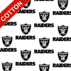 Las Vegas Raiders NFL Cotton Fabric - 58&quot; Wide - 100% Cotton - Sold by the Yard - Perfect for Quilting, Banners, Flags and Bandanas