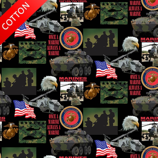 United States Marines Cotton Fabric - Sold By The Yard and Bolt - Buy More & Save More - Free Shipping!!