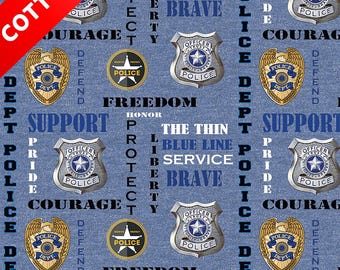 Police Department Heather Blue Cotton Fabric - 44" Wide - 100% Cotton - Sold by The Yard - for Quilting, Banners, Flags, Bandanas