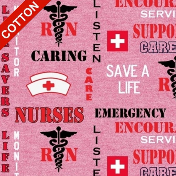 Nurse Emergency Support Medical Cotton Fabric - Sold by The Yard & Bolt - Ideal for Crafting, Quilting, Banners, Flags and Bandanas