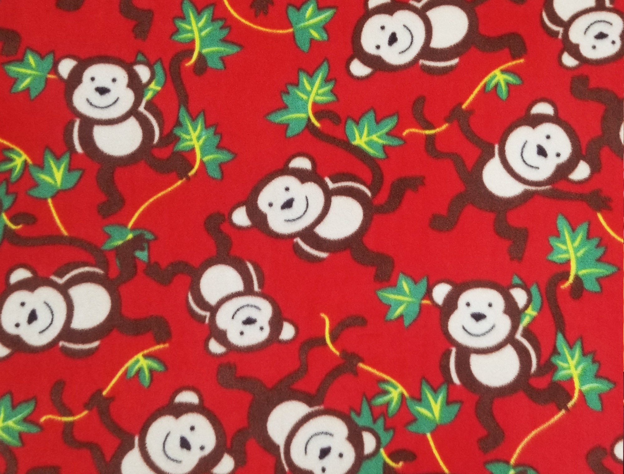 Jungle Monkeys Red Pattern Fleece Fabric 5860 Wide Etsy